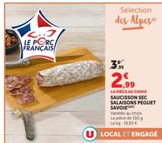 Saucisson sec Salaisons Peguet Savoie Le Porc Français
