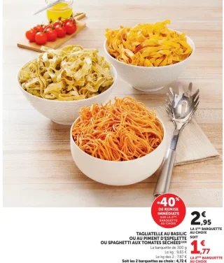 Tagliatelle au basilic ou au piment d'Espelette ou spaghetti aux tomates séchées
