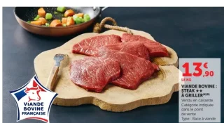 Viande bovine : steak ★★ à griller
