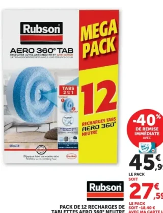 Pack de 12 recharges de tablettes Aero 360° Neutre Rubson