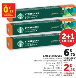 Capsules de café Starbucks Colombia, ristretto ou Blonde espresso roast