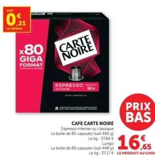 Dosettes de café Carte Noire Espresso intense ou classique ou Lungo