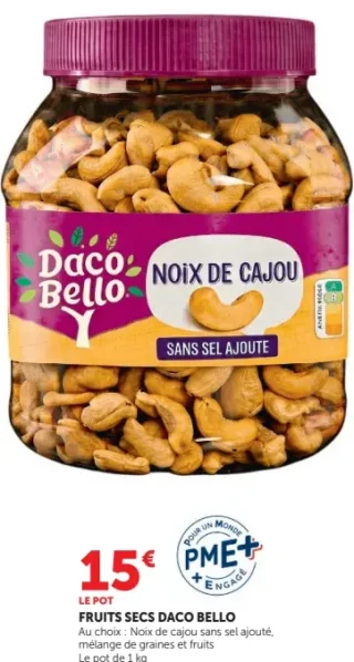 Noix de cajou sans sel ajouté Daco Bello