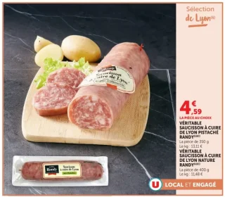 Véritable saucisson à cuire de Lyon pistaché ou nature Randy