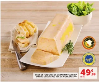 Bloc de foie gras de canard mi-cuit IGP du Sud Ouest avec 50% de morceaux