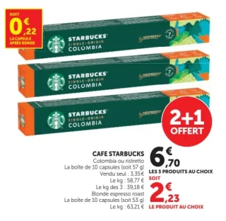 Café en capsules Colombia, Ristretto ou Blonde espresso roast Starbucks