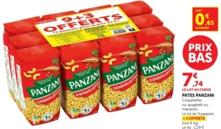 Pâtes coquillettes ou spaghetti ou macaroni Panzani