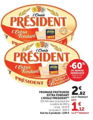 Fromage pasteurisé L'Extra Fondant L'Ovale Président