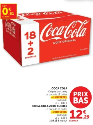 Sodas Coca-Cola Original, Cherry ou Zero Sucres 18 + 2 offertes