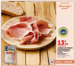 Jambon de montagne IGP 9 mois tranché Cantal Salaisons