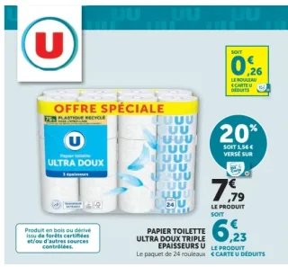 Papier toilette Ultra Doux triple épaisseurs U