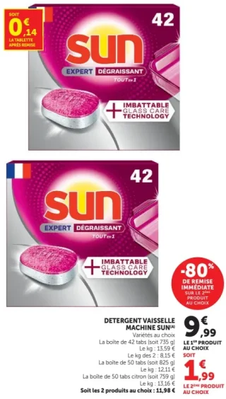 Détergent vaisselle machine Sun Expert Dégraissant Tout en 1