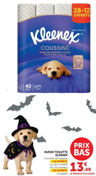 Papier toilette Kleenex Coussiné 28+12 offerts