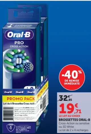 Brossettes Oral-B Cross-Action ou sensitive ou 3D White
