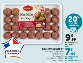 BOULETTES BIGARD Boulettes au Bœuf Nature, Gourmande ou Steakhouse (28 pièces, 700 g)