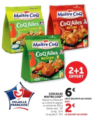 Coq'Ailes Nature, Crème & Oignon ou Mexicain Maître Coq