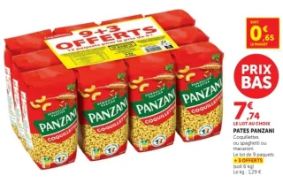 Pâtes Coquillettes, spaghetti ou macaroni Panzani