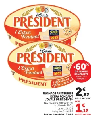 Fromage pasteurisé extra fondant L'Ovale Président