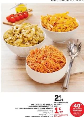 Tagliatelle au basilic, au piment d'Espelette ou spaghetti aux tomates séchées