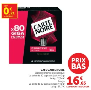 Café Carte Noire Espresso intense ou classique ou Lungo