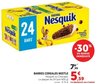 Barres céréales Nestlé Nesquik ou Chocapic