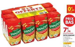 Pâtes Panzani Coquillettes ou spaghetti ou macaroni