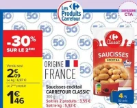 Saucisses cocktail CARREFOUR CLASSIC' 300 g