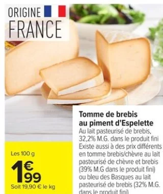 Tomme de brebis au piment d'Espelette