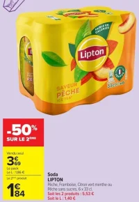 Soda LIPTON Ice Tea Pêche, Framboise, Citron vert menthe ou Pêche sans sucres