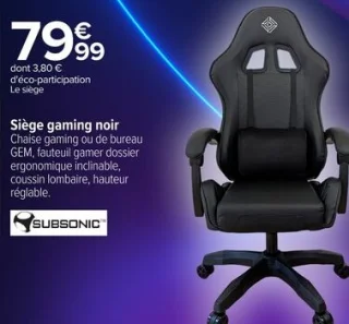 Siège gaming noir Subsonic GEM