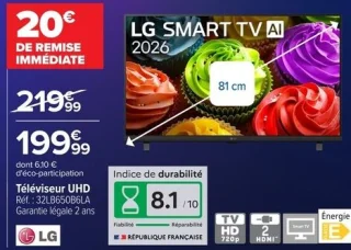Téléviseur UHD LG Réf. : 32LB650B6LA