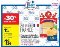 Fromage en tranches CARREFOUR CLASSIC' Emmental, Gouda, Edam, Mimolette ou Maasdam