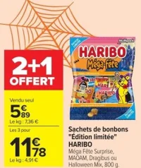 Sachets de bonbons "Édition limitée" HARIBO Méga Fête Surprise, MAOAM, Dragibus ou Halloween Mix, 800 g.