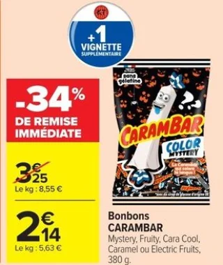 Bonbons CARAMBAR Mystery, Fruity, Cara Cool, Caramel ou Electric Fruits, 380 g.