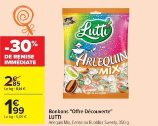 Bonbons "Offre Découverte" LUTTI Arlequin Mix, Cerise ou Bubblizz Sweety, 350 g.