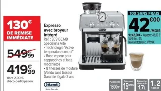 Expresso avec broyeur intégré DeLonghi EC9155.MB Specialista Arte