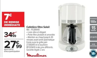 Cafetière filtre Soleil Moulinex FG381A10