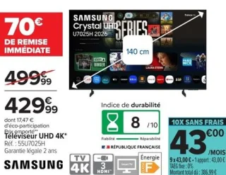 Téléviseur UHD 4K Samsung 55U7025H 55"