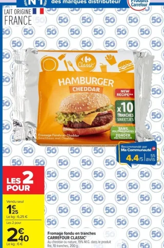 Fromage fondu en tranches Carrefour Classic'