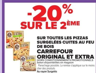 Pizzas surgelées cuites au feu de bois CARREFOUR ORIGINAL ET EXTRA