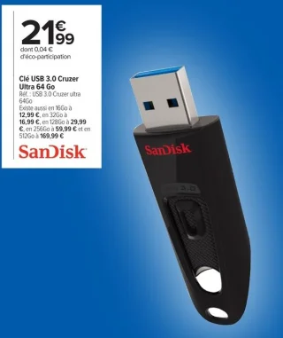 Clé USB 3.0 SanDisk Cruzer Ultra 64 Go