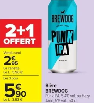 Bière BREWDOG Punk IPA, 5,4% vol. ou Hazy Jane, 5% vol.