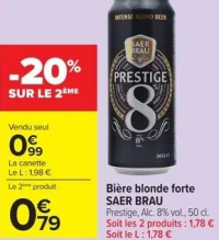 Bière blonde forte SAER BRAU Prestige, Alc. 8% vol.