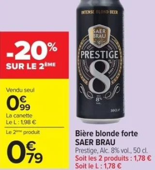 Bière blonde forte SAER BRAU Prestige, Alc. 8% vol.