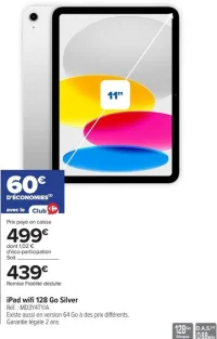 iPad wifi 128 Go Silver Apple