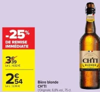 Bière blonde CH'TI L'Originale, 6,8% vol., 75 cl.