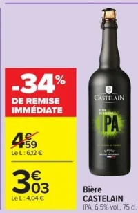 Bière CASTELAIN IPA, 6,5% vol., 75 cl.