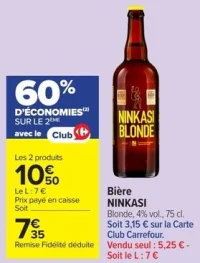 Bière NINKASI Blonde, 4% vol., 75 cl.
