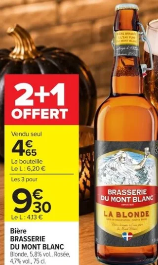 Bière BRASSERIE DU MONT BLANC Blonde, 5,8% vol., Rosée, 4,7% vol., 75 cl.