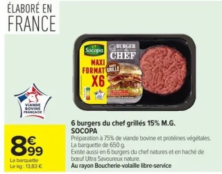 6 burgers du chef grillés 15% M.G. SOCOPA